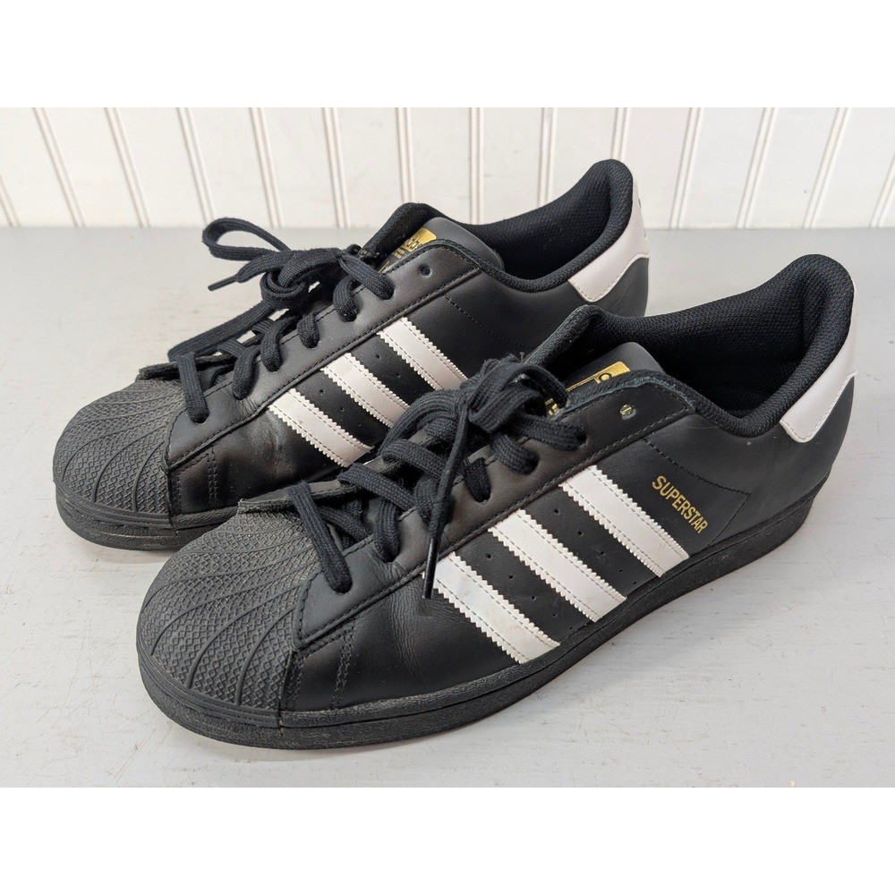 Adidas Superstar Leather Sneakers EG4959 Men's 11.5 Black White Gold Shell‎ Toe